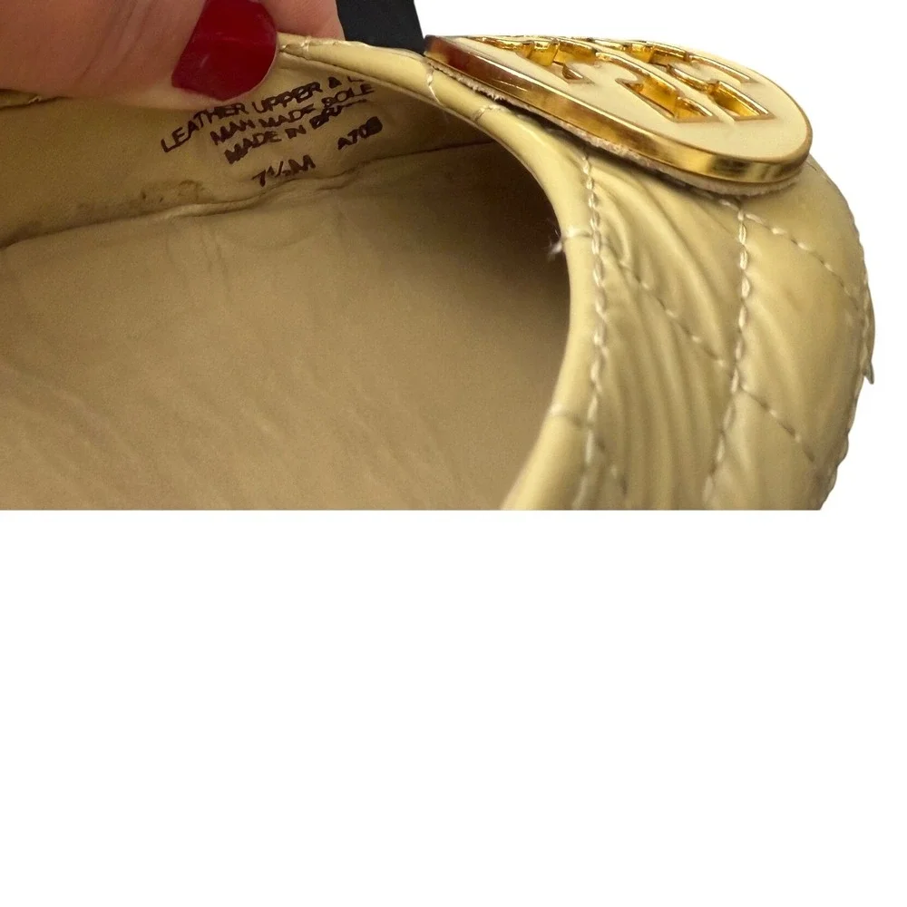 Tory‎ Burch Quilted Patent Leather Ballet Flats Beige Size 7.5
